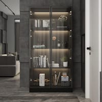 FUFU&GAGA Black Wood 3-Shelf Bookcase Bookshelf w/3-Color LED Lights Deals